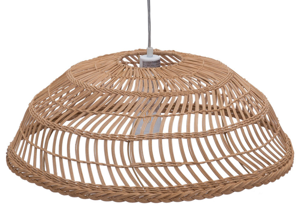 Pendant Ceiling Light Fixture, Steel Metal, Rattan, Natural, Lounge Cafe Lobby