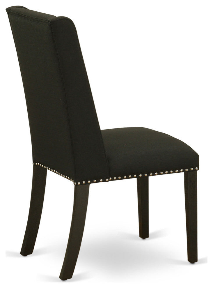 Parson Chair, Wirebrushed Black Leg And Black Color Fabric Color Set of 2