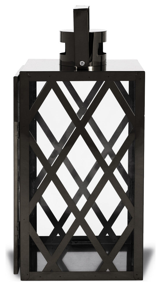 Cecil Outdoor 14" Modern Stainless Steel Lantern, Black