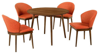 Armen Living Arcadia and Juno Round Wood 5-Piece Dining Set in Orange/Brown