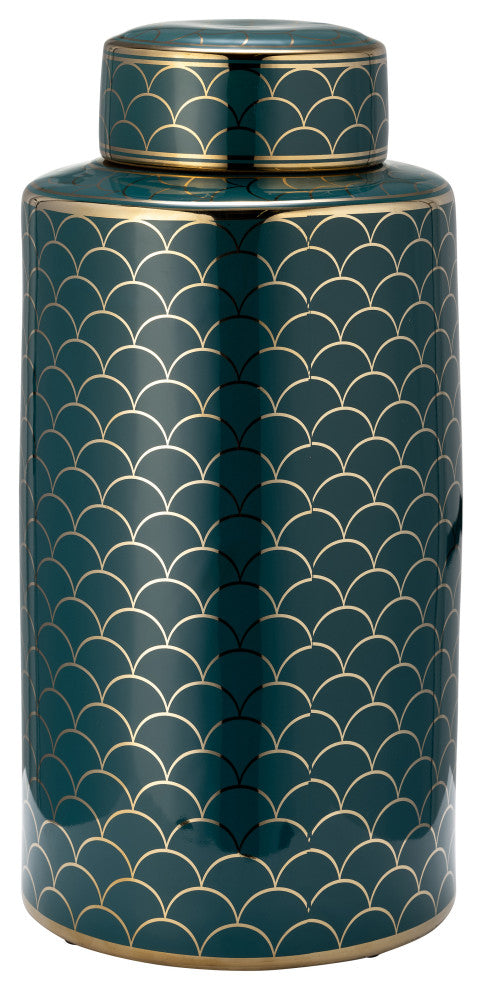 Ceramic 16" Crackle Jar, Lid, Gold