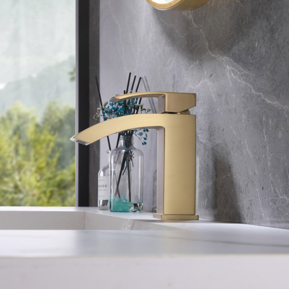 Deck Mounted Single Hole Bathroom Sink Faucet, Brushed Gold