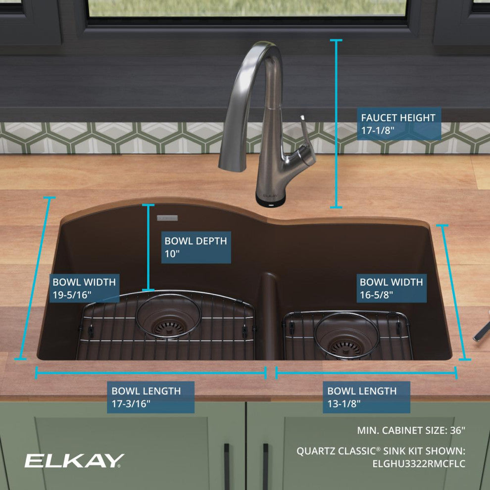 Quartz Classic 33" Undermount Sink Kit With Filtered Faucet, Mocha