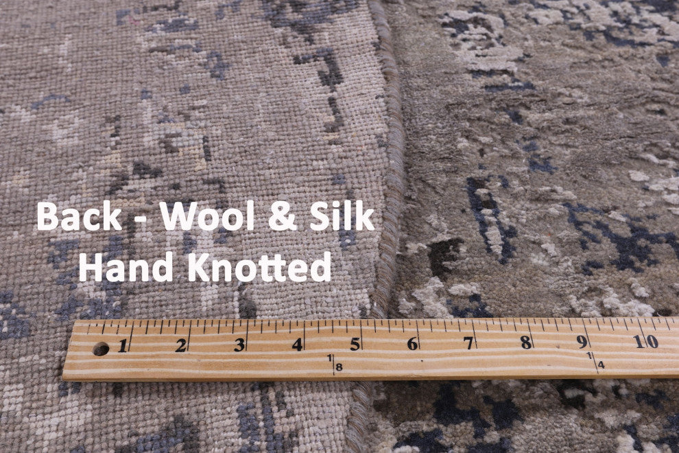6' Round Wool & Silk Abstract Hand-Knotted Rug - Q14870