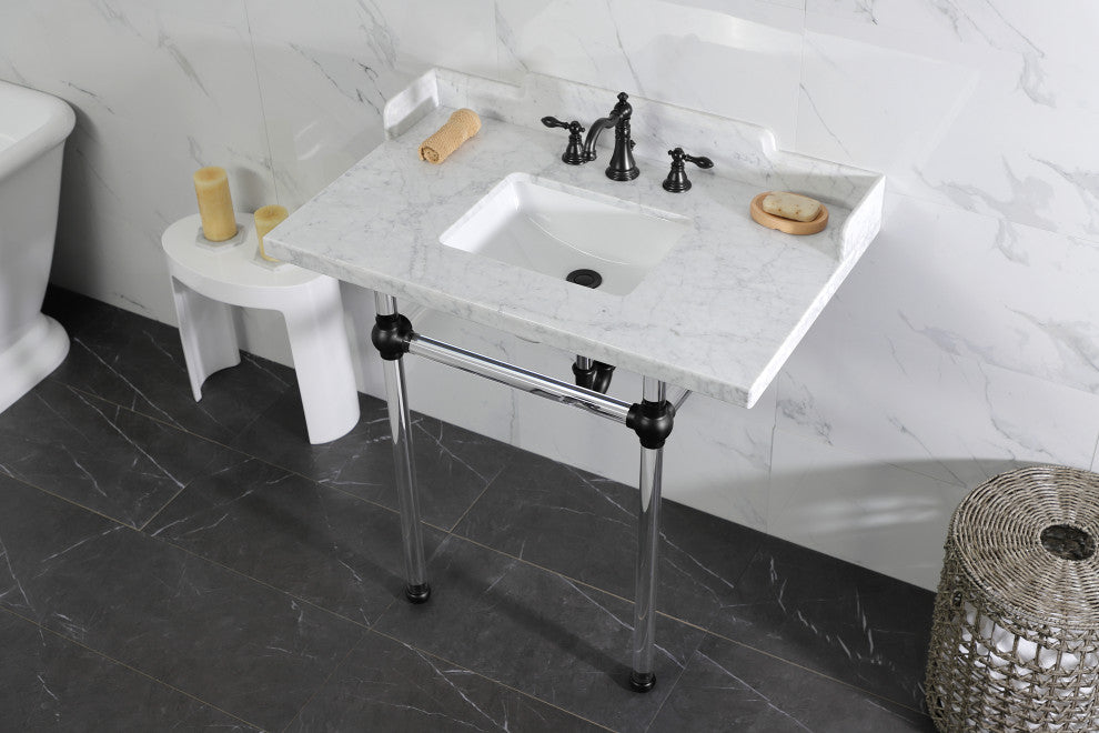 Kingston Brass LMS36MASQ0 36" Carrara Marble Console Sink, Acrylic Legs