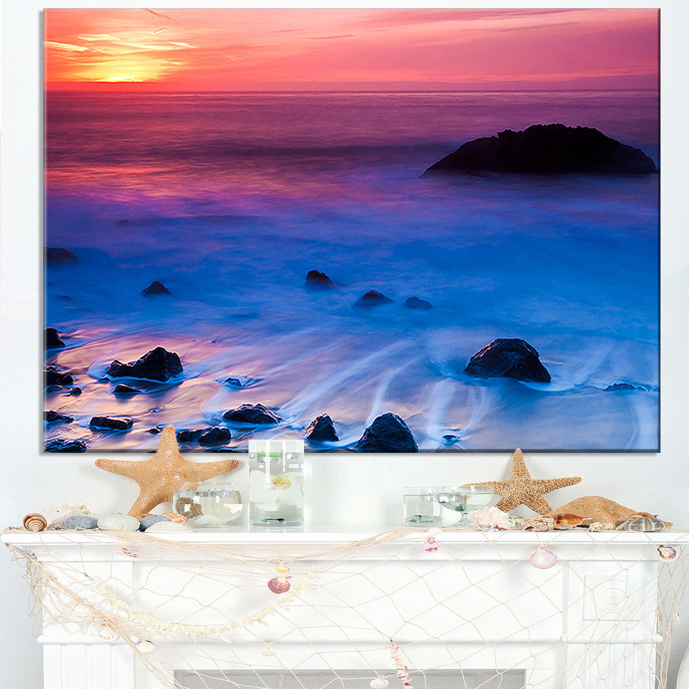 "Bright Colorful Rocky Coast Panorama" Seashore Canvas Art, 40"x30"