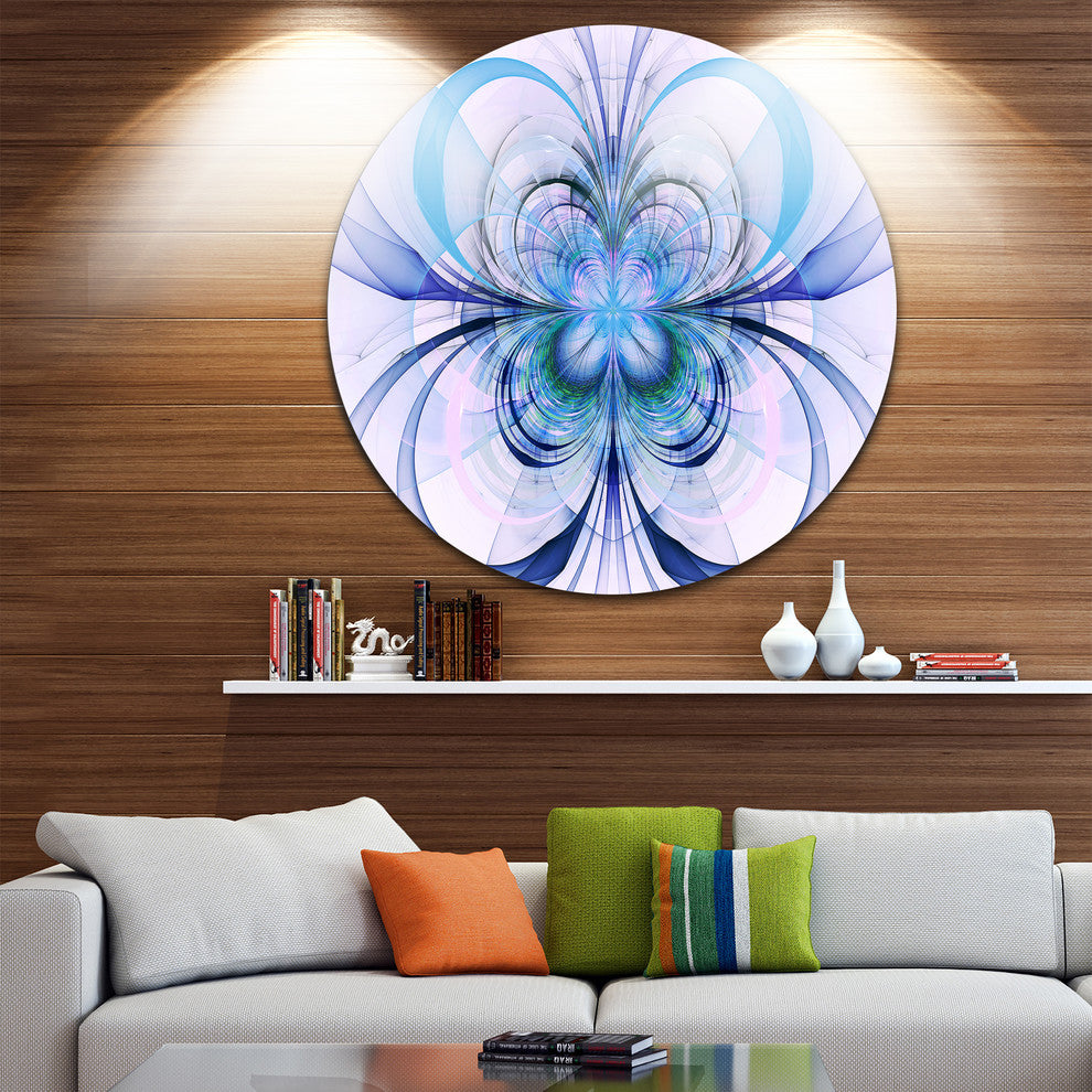 Turquoise Fractal Flower Pattern, Floral Disc Metal Artwork, 23"