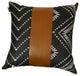 Set of 2 Ikat Styled Patterns and Bright Brown Faux Leather Pillow Covers