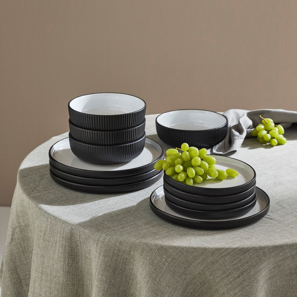 Christian Siriano Laro Stoneware 12 Piece Dinnerware Set, Black