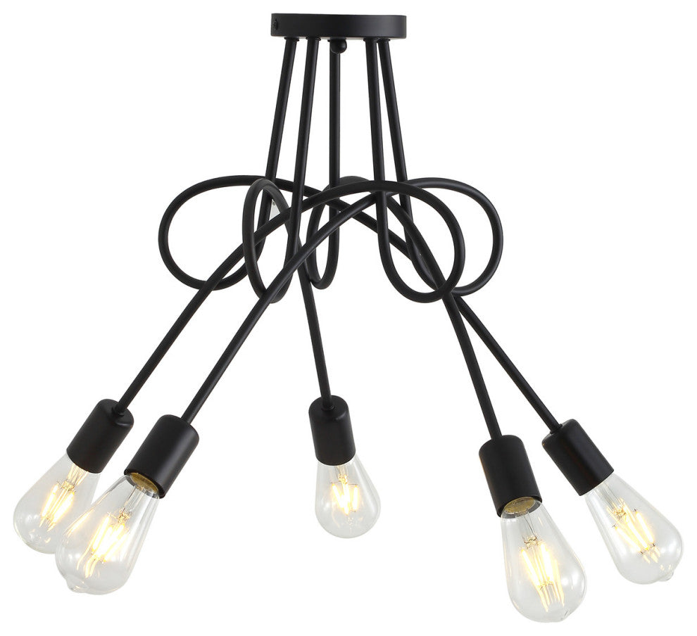 5-Light Flush Mount Light Modern Industrial Sputnik Ceiling Lighting, Black