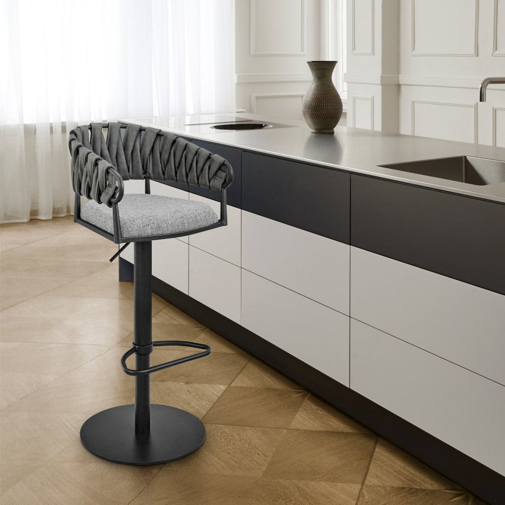 Blaise Adjustable Counter or Bar Stool in Metal with Fabric and Faux Leather