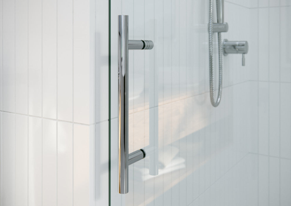 60"-64"x34"x78" Frameless Sliding Shower Door With Return Panel, Polished Chrome