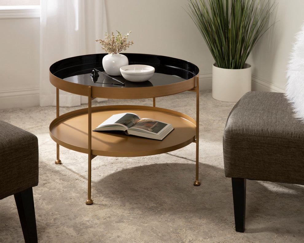 Nira Metal Coffee Table, Black/Gold 26" Diameter