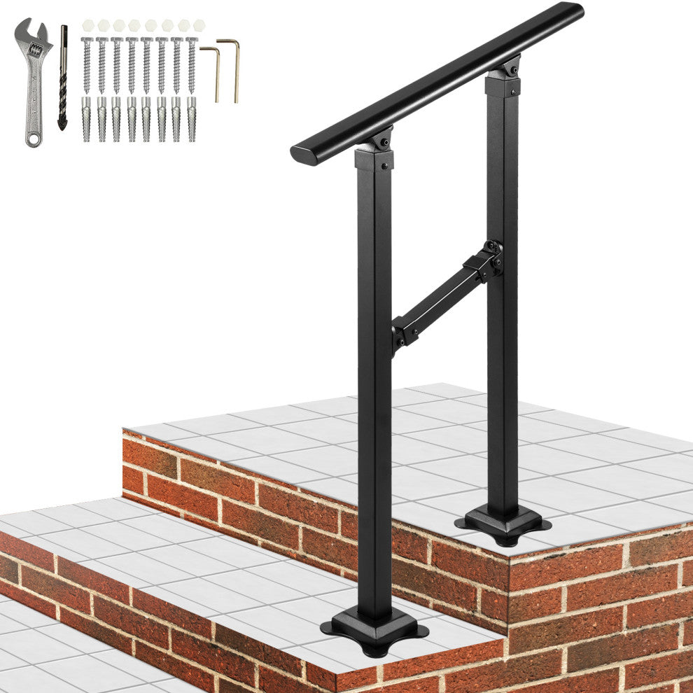 VEVOR Outdoor Stair Railing Transitional Wrought Iron Handrail, 7.9 Inch, 1 Step