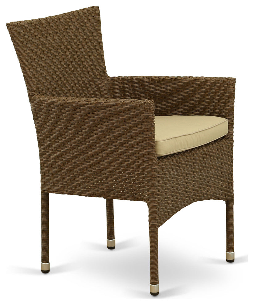 5Pc Outdoor- Brown Wicker Dining Set, Patio Table, 4 Balcony Backyard Armchair