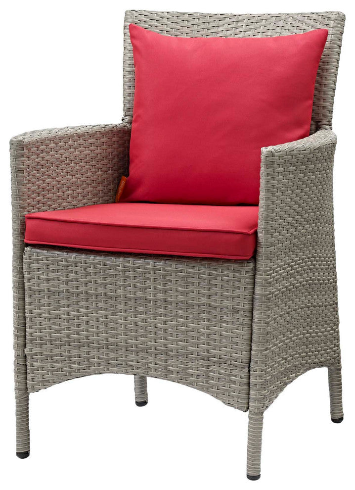 Side Dining Chair Armchair, Set of 2, Rattan, Wicker, Gray Red, Outdoor