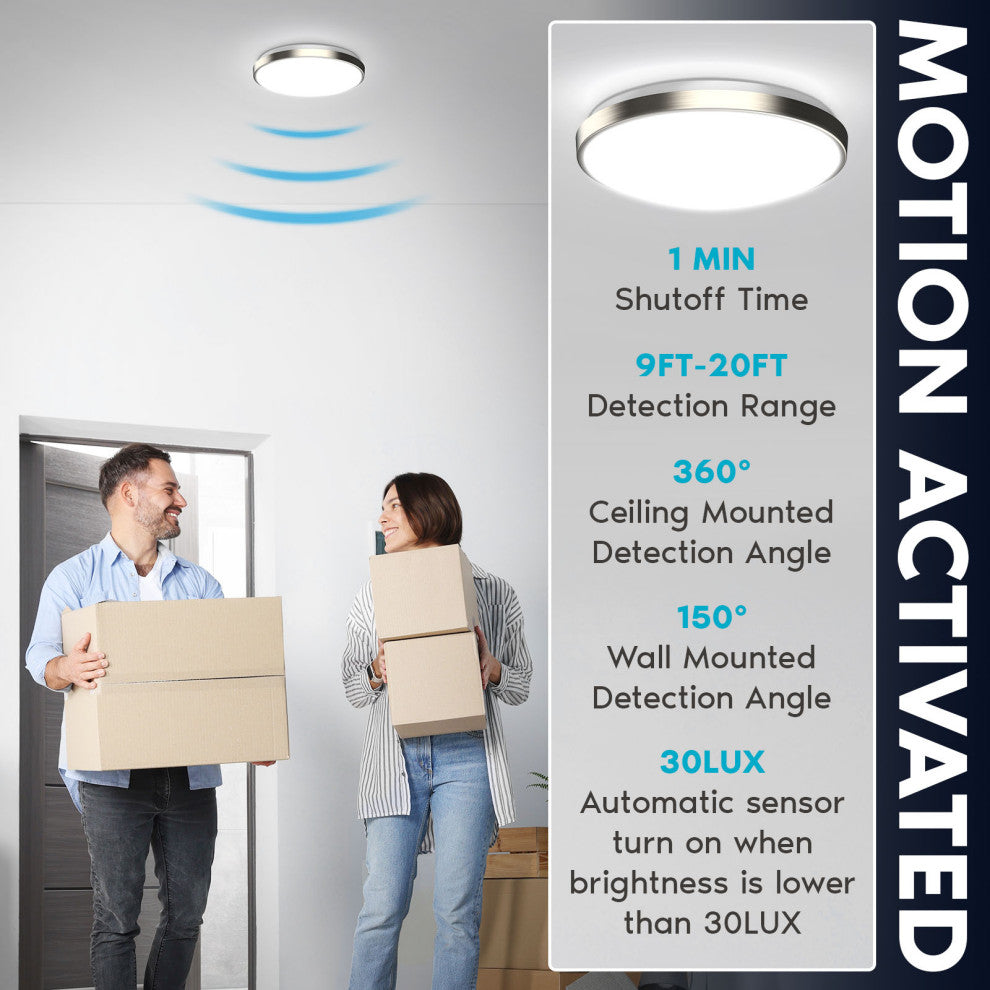 Luxrite Motion Sensor LED Flush Mount Light 11 Inch 5CCT 16W 1200LM