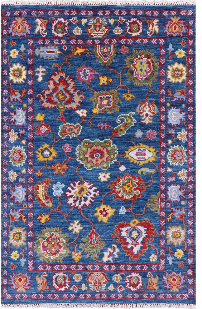 4' 0" X 6' 2" Hand-Knotted Turkish Oushak Wool Rug - Q15894