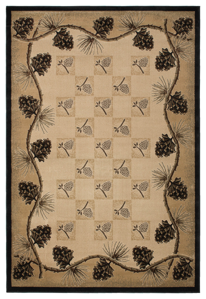 Lodge King Pine Bluff Rustic Pine Cone Area Rug, 7''10"x9''10"