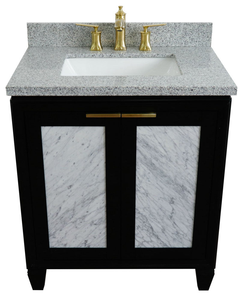 31" Single Sink Vanity, Black Finish With Gray Granite With Rectangle Sink