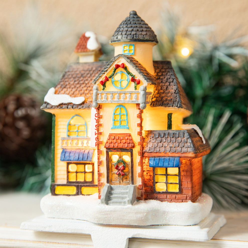 3-Piece Set Lighted Resin House Stocking Holder