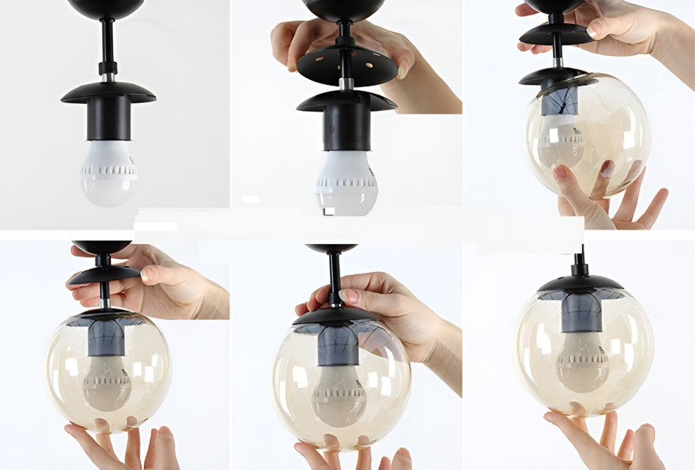 Modern LED Wall Lamp in the Shape of Glass Ball for Dining Room, Black, Clear Glass, Cool Light