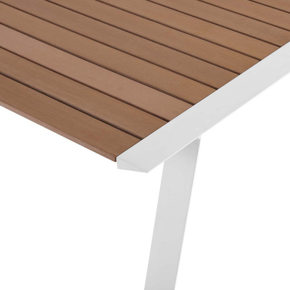 Side Dining Chair and Table Set, Aluminum, Metal, White Gray, Outdoor