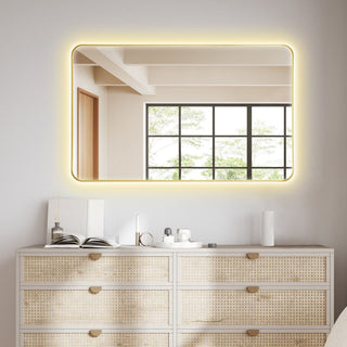 Dazzle Rectangular Bathroom/Vanity LED Lighted Wall Mirror, Brushed Gold, 48"