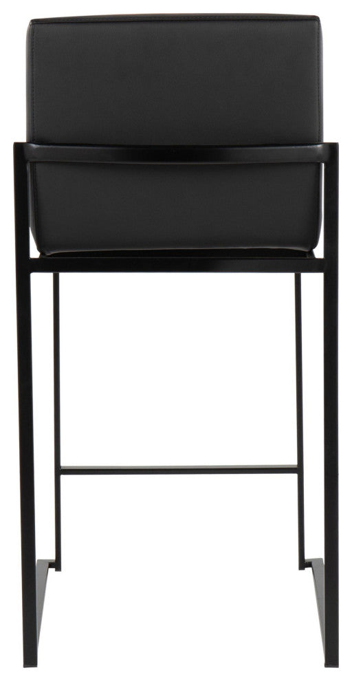 Fuji High Back Counter Stool, Black Steel/Black Faux Leather, Set of 2