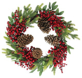 22" Artificial Pine Cone Red Berry and Pine Sprig Christmas Wreath, Unlit