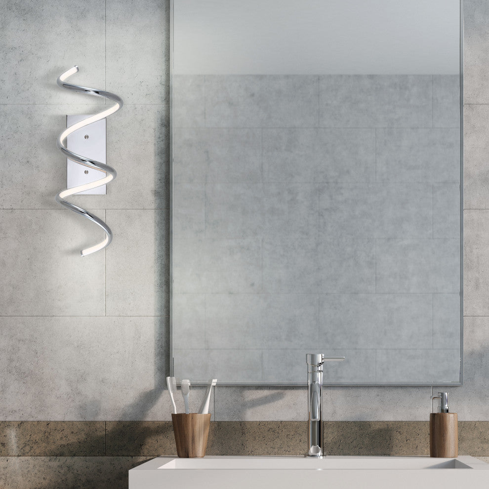 Scribble 7" Modern Metal Integrated LED Vanity Light Sconce, Chrome