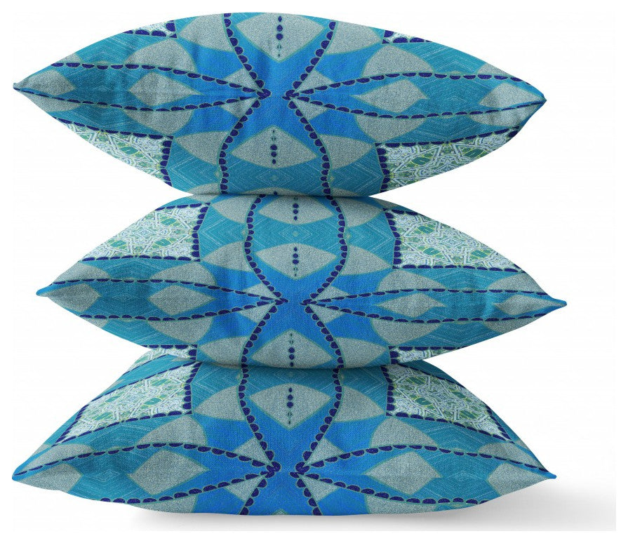 18" Aqua Sky Blue Cosmic Circle Boho Suede Throw Pillow