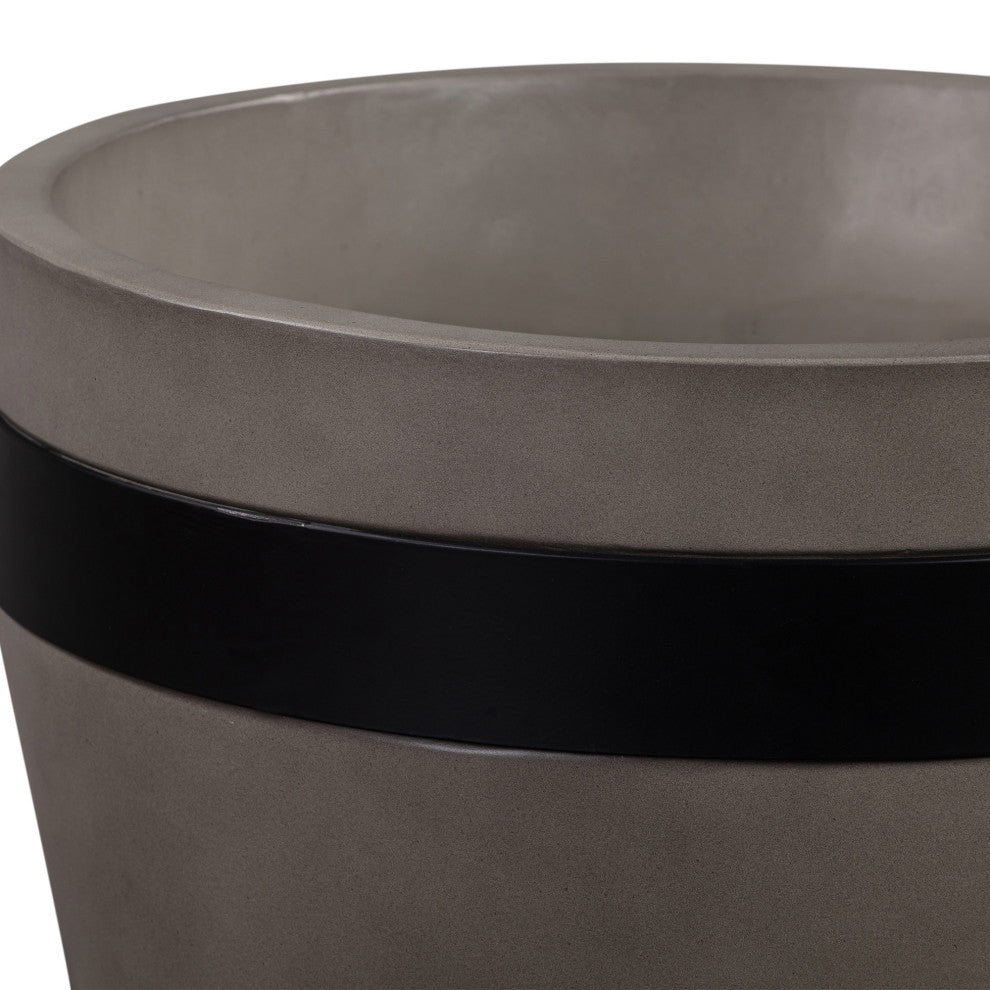 Obsidian Medium Indoor/Outdoor Planter, Gray Concrete With Black Accent