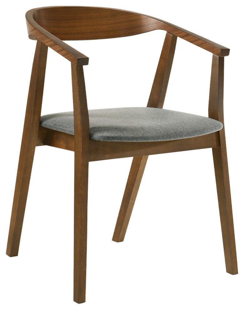 Santana 7-Piece Round Walnut Wood Dining Table Set With Charcoal Fabric