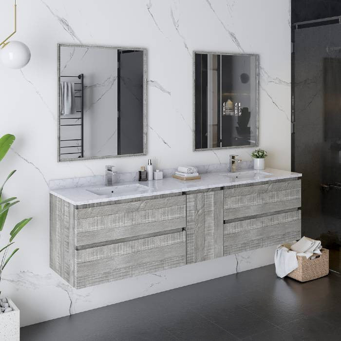 Fresca Formosa Modern 72" Ash Wall Mount Double Sink Vanity, Faucet Fft9161bn