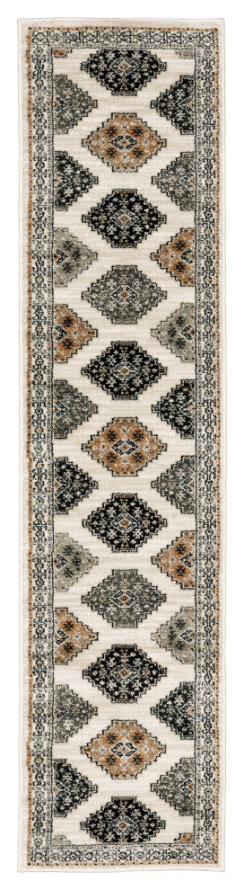 2' X 8' Abstract Ivory And Gray Geometric Indoor Runner Rug