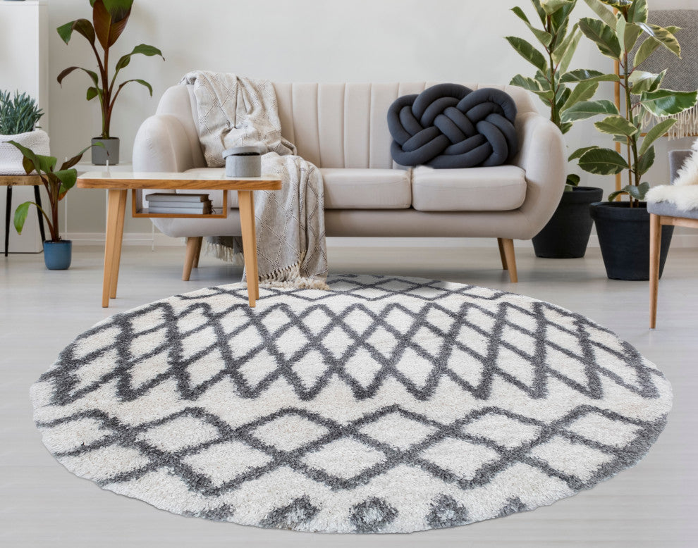 Noori Rug Shag Roy Ivory/Silver Round Rug