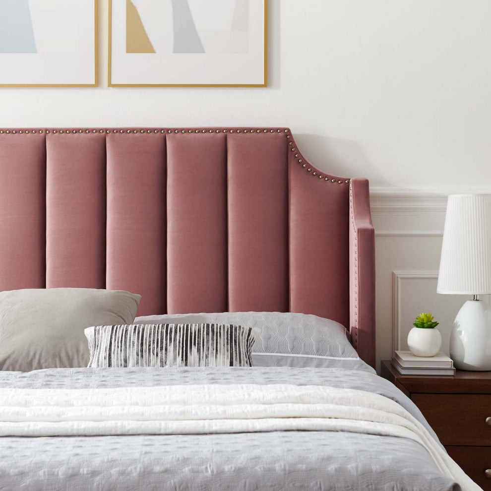 Platform Bed Frame, Queen Size, Velvet, Pink, Modern Contemporary, Bedroom