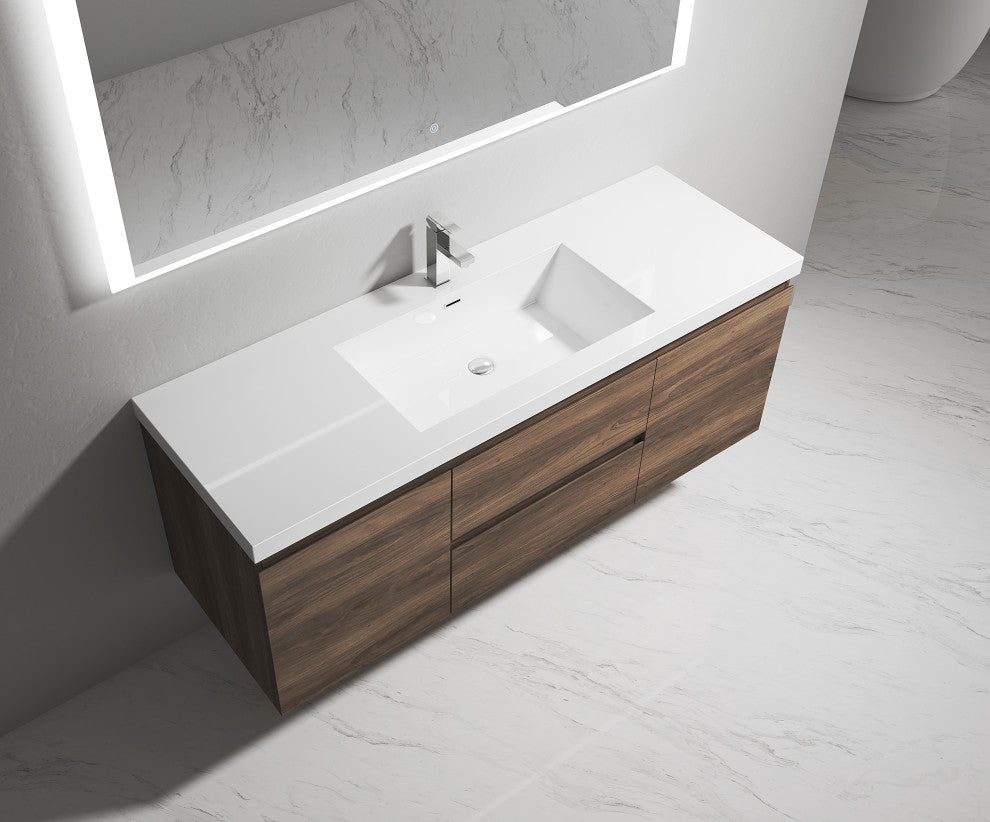 Alma -Pre 60" Single Sink Vanity With Integrated Sink, Brown