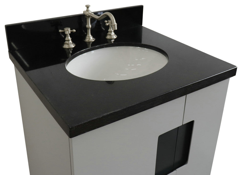 25" Single Sink Vanity, Light Gray Finish With Black Galaxy Granite