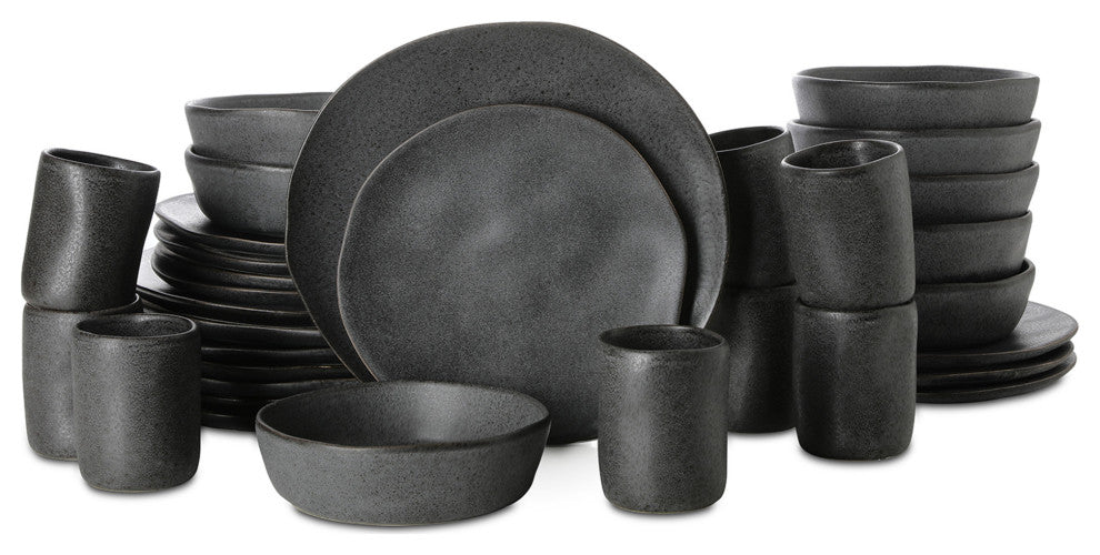 Stone by Mercer Project Hekonda Debossed Stoneware 32 Piece Dinnerware Set, Gray