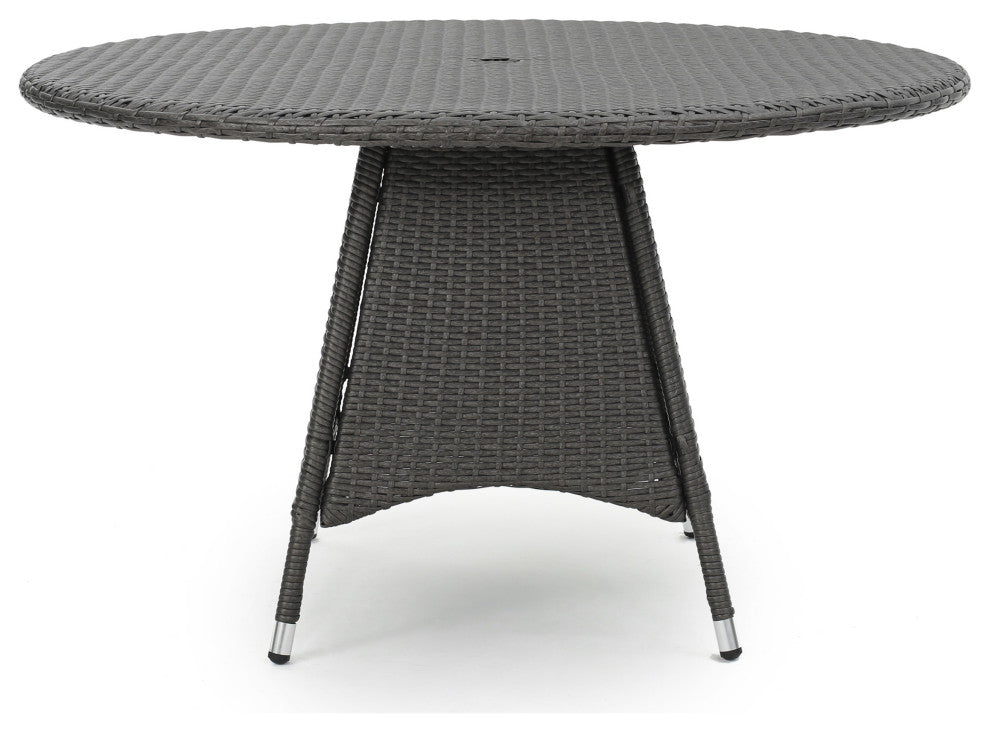 GDF Studio 5-Piece Oxford Outdoor Gray Wicker Dining With Cushions Set
