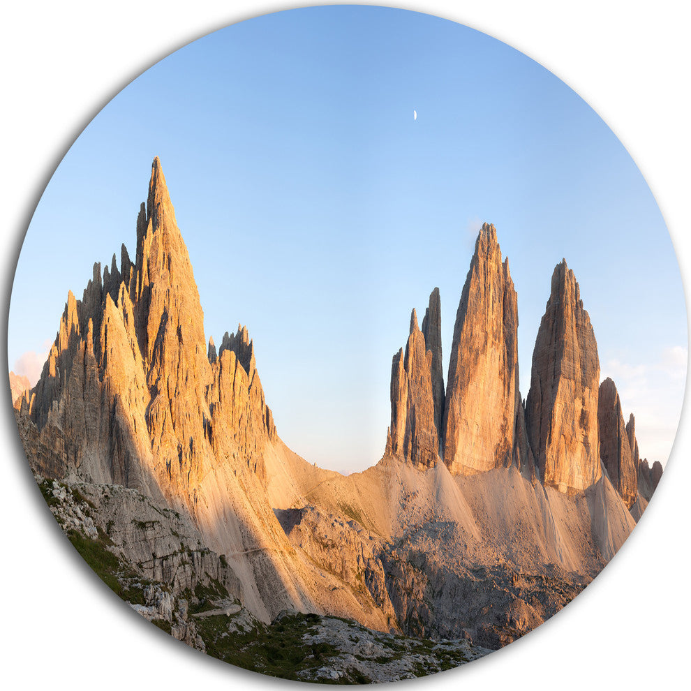Tre Cime And Monte Paterno At Sunset, Landscape Round Artwork, 38"