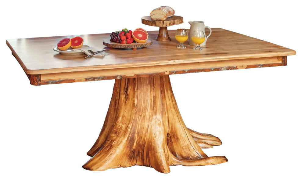 Hickory Log Stump-Base Table, All Hickory, 42" X 72"