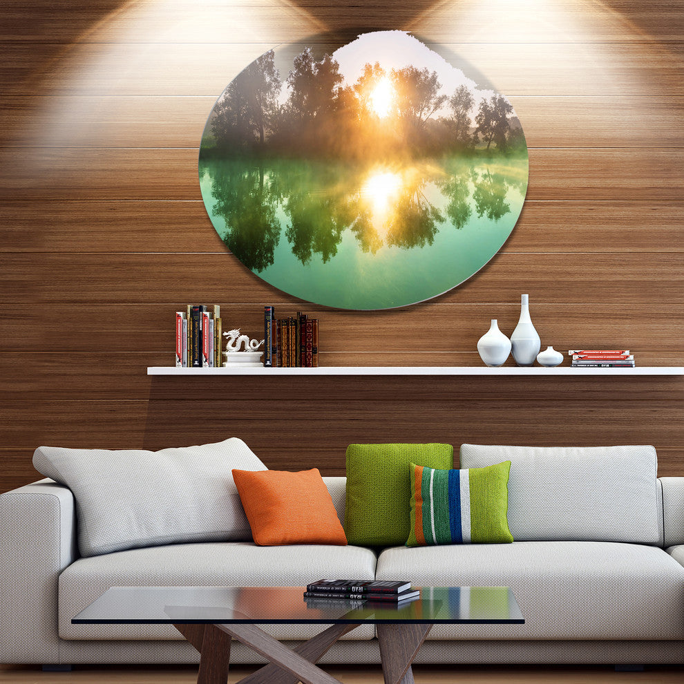 Beautiful Summer River At Sunset, Landscape Round Wall Art, 11"