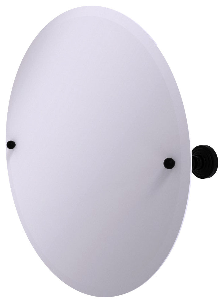 Frameless Round Beveled Edge Tilt Mirror, Matte Black