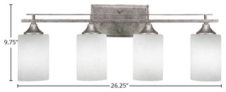 Uptowne 4-Light Bath Bar, Aged Silver/White Muslin