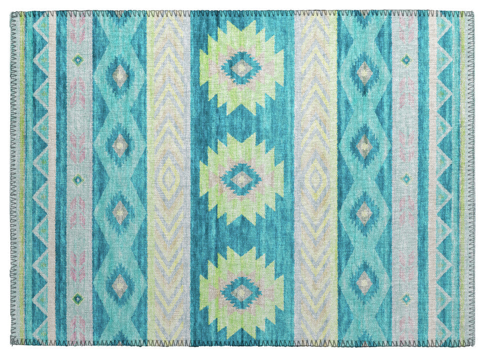Indoor/Outdoor Phoenix PH3 Teal Machine Washable 1'8" x 2'6" Rug