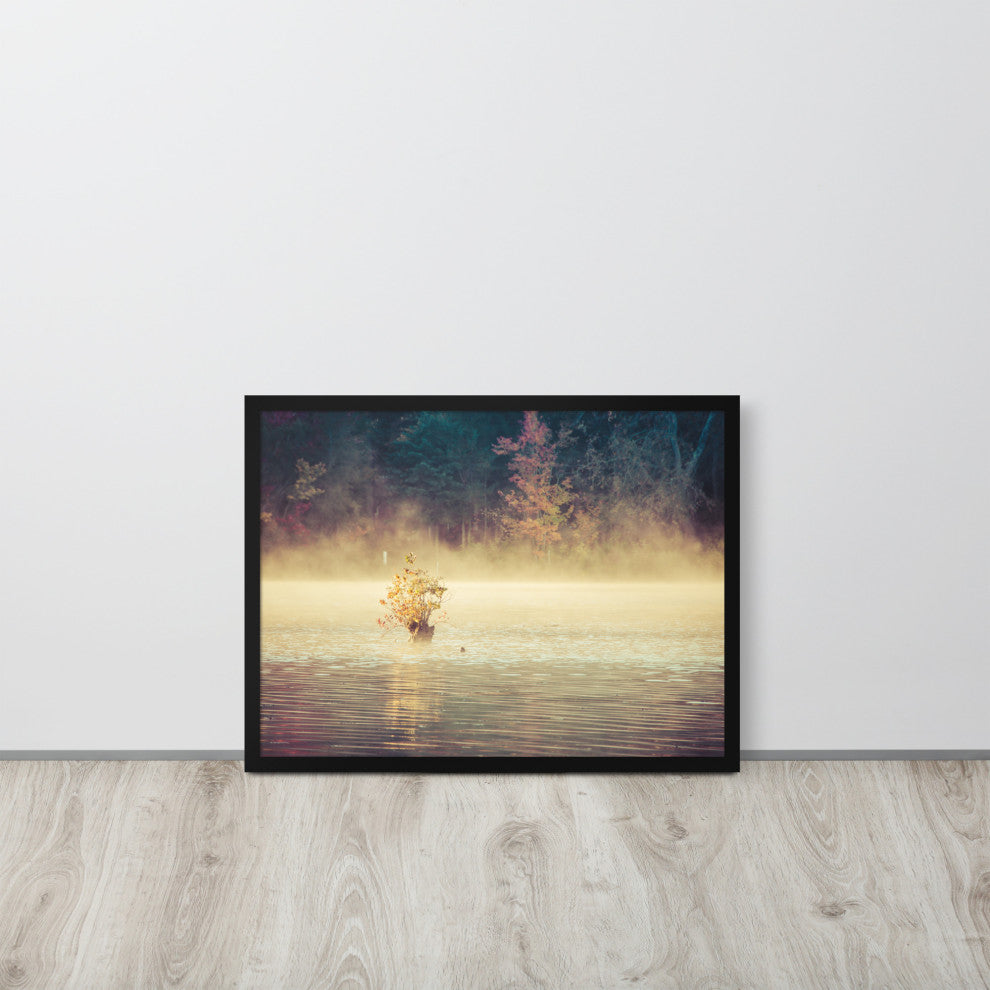 Golden Mist on Waples Pond Framed Photo Paper Wall Art Prints, Black, 18" X 24"