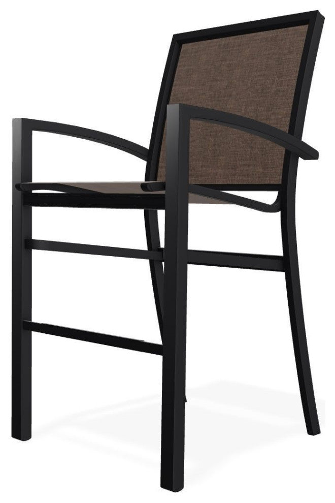 Kendall Sling Bar Height Stackable Outdoor Stool, Mocha/Black